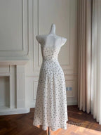 A Line Spaghetti Straps Polka Dots Lace Chiffon Evening Prom Dress Evening Dress