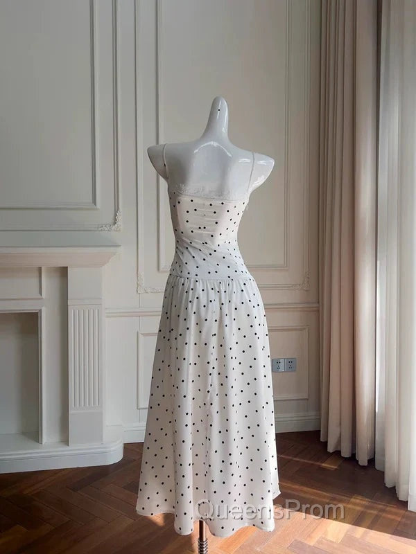 A Line Spaghetti Straps Polka Dots Lace Chiffon Evening Prom Dress Evening Dress