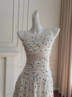 A Line Spaghetti Straps Polka Dots Lace Chiffon Evening Prom Dress Evening Dress