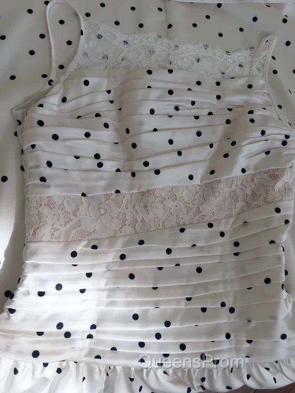 A Line Spaghetti Straps Polka Dots Lace Chiffon Evening Prom Dress Evening Dress
