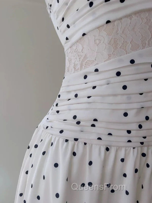 A Line Spaghetti Straps Polka Dots Lace Chiffon Evening Prom Dress Evening Dress