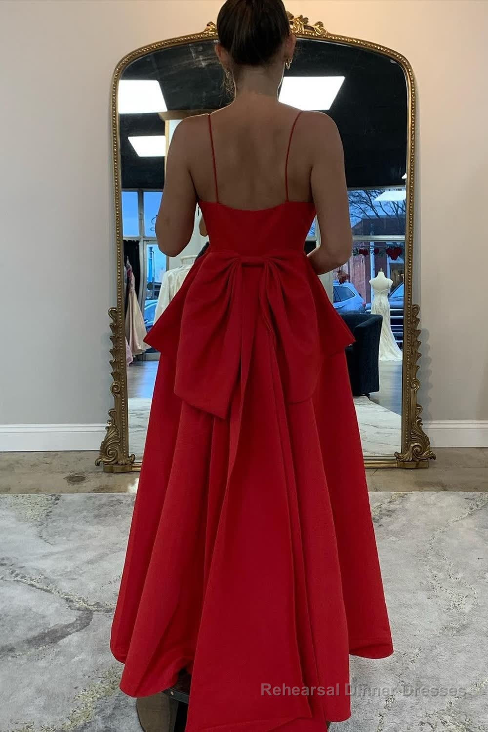 A Line Spaghetti Straps Red Long Prom Dress with Pockets Secondary image