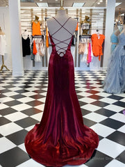 A-line Spaghetti Straps Ruffles Sweep Train Velvet Dress