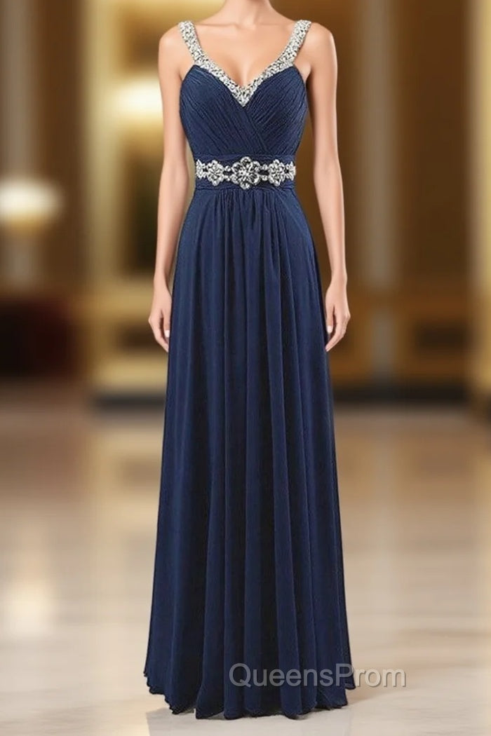 A-Line Spaghetti V-neck Chiffon Pleats Beading Bridesmaid Dress Main image