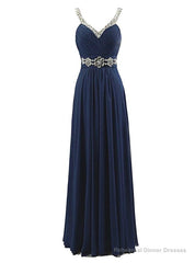 A-Line Spaghetti V-neck Chiffon Pleats Beading Bridesmaid Dress