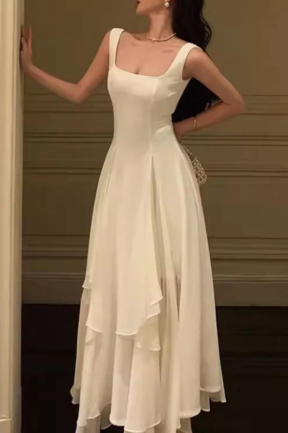 A Line Square Neck Classy Prom Dress, Ankle Length Birthday Outfits Main image