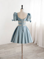 A-Line Square Neckline Blue Short Evening Prom Dress, Cute Blue Homecoming Dress