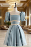 A-Line Square Neckline Blue Short Evening Prom Dress, Cute Blue Homecoming Dress