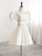 A-Line Square Neckline Ivory Short Evening Prom Dress, Cute  lvory Homecoming Dress