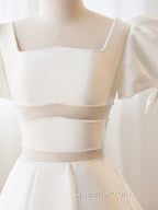 A-Line Square Neckline Ivory Short Evening Prom Dress, Cute  lvory Homecoming Dress