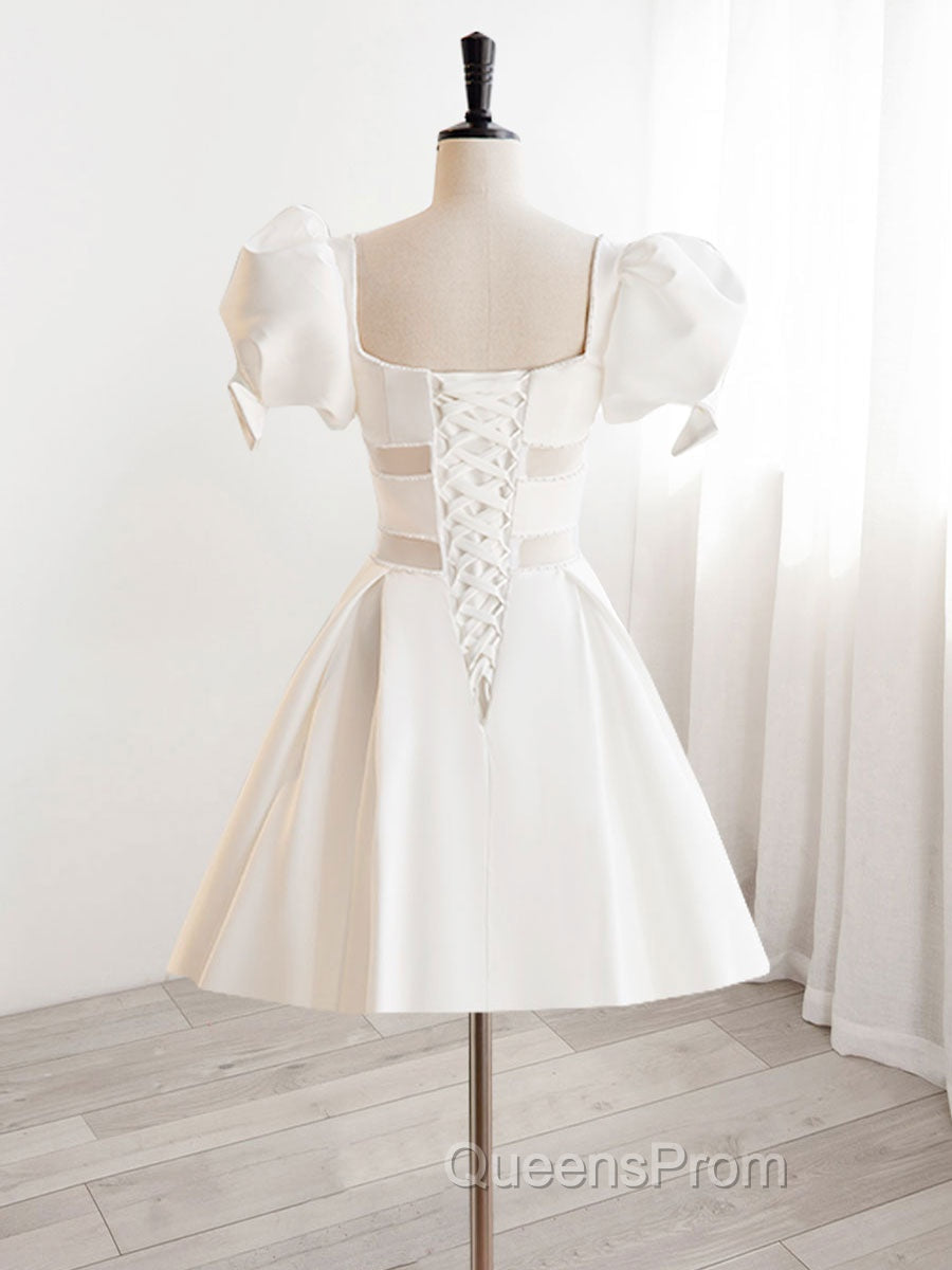 A-Line Square Neckline Ivory Short Evening Prom Dress, Cute  lvory Homecoming Dress