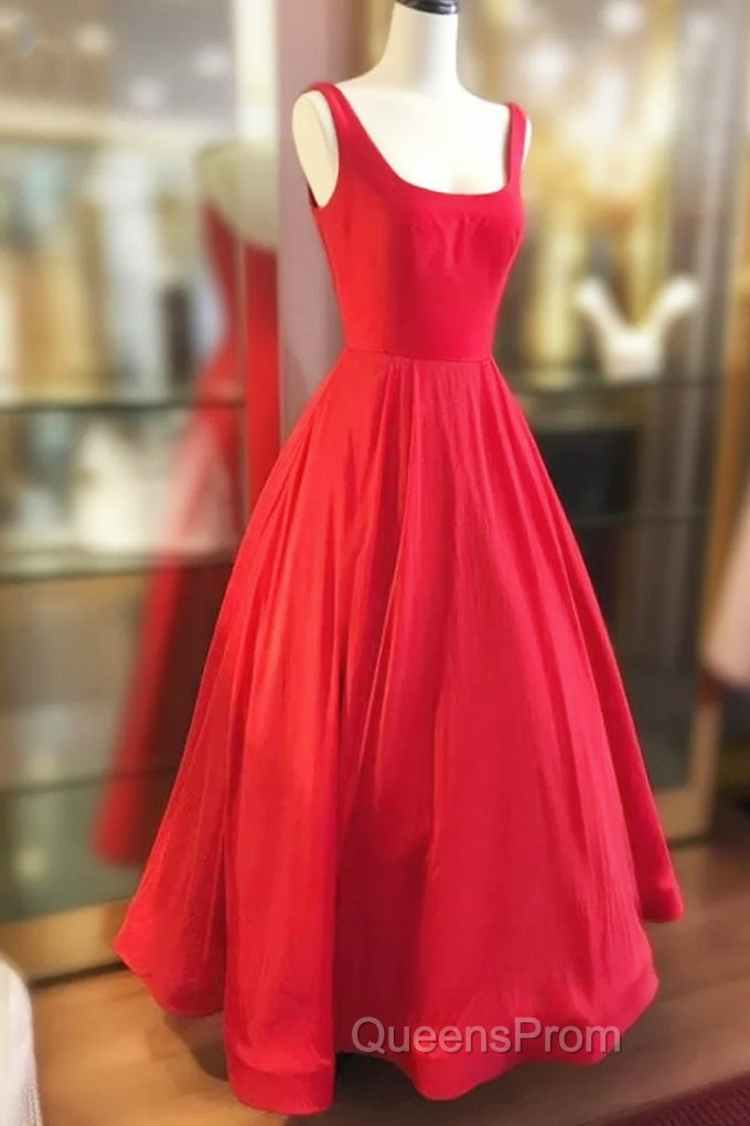 A-line Square Neckline Regular Straps Long/Floor-Length Satin Evening Prom Dress