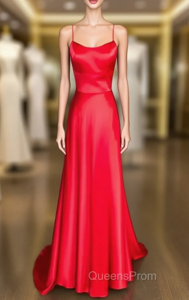 A-line Square Neckline Spaghetti Straps Charmeuse Evening Prom Dress