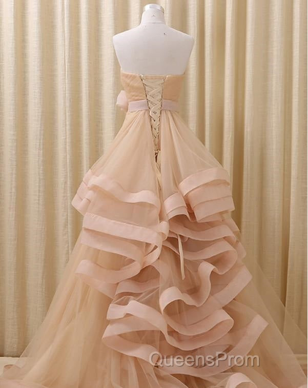 A-Line Stomacher Tiered Wedding Dress Court Train With Appliques Secondary image