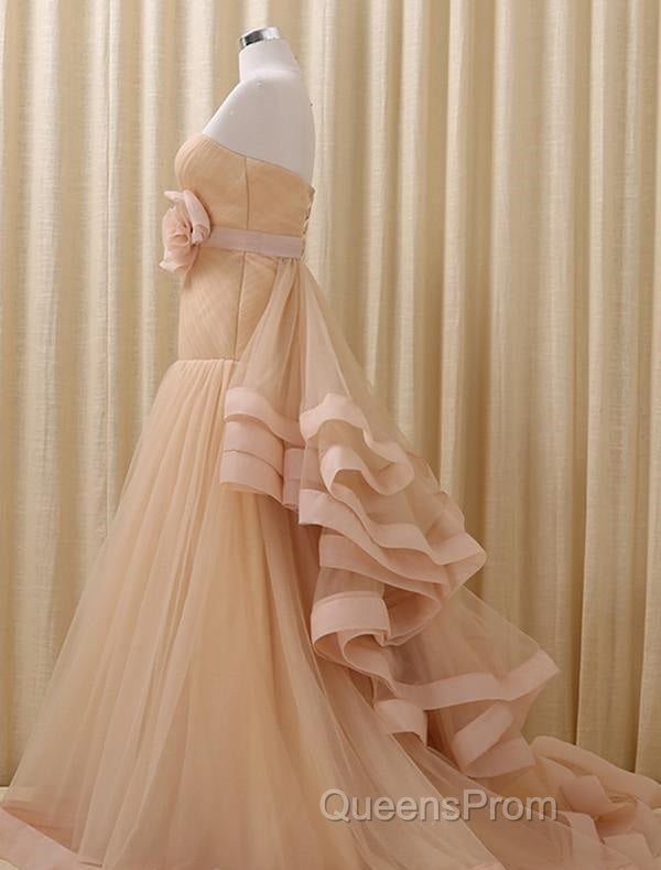 A-Line Stomacher Tiered Wedding Dress Court Train With Appliques