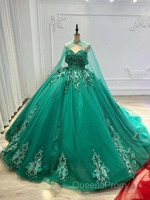 A-Line Strapless Applique Wedding Dress With Cloak