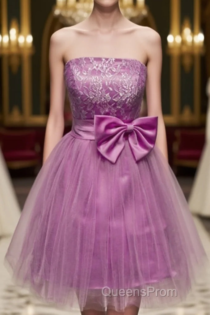 A-Line Strapless Appliques Bowknot Short Homecoming Dress Party Dress Main image