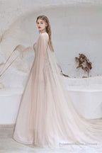 A Line Strapless Beading Tulle Court Train Prom Dresses