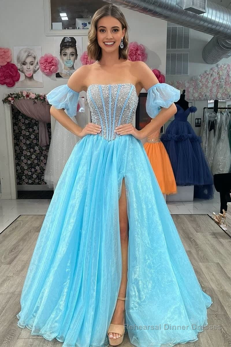 A Line Strapless Blush Corset Organza Prom Dress Main image