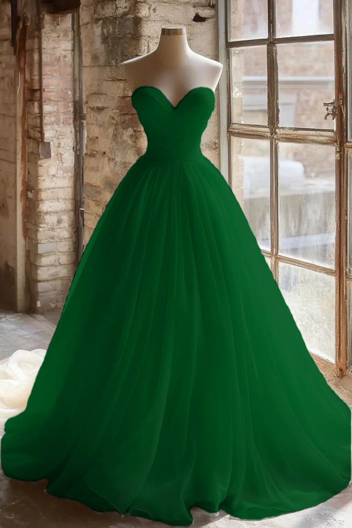 A Line Strapless Unique Long Wedding Dress Classy Evening Party Dress