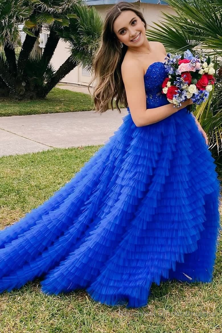 A-line Strapless Multi-Layers Tulle Prom Dress with Slit