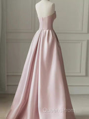 A Line Strapless Pink Party Dress Long Satin Evening Prom Dress