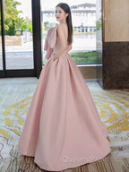 A Line Strapless Pink Satin Long Evening Prom Dress Party Dress