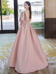 A Line Strapless Pink Satin Long Evening Prom Dress Party Dress