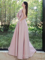 A Line Strapless Pink Satin Long Evening Prom Dress Party Dress