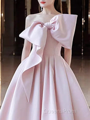 A Line Strapless Pink Satin Long Evening Prom Dress Party Dress