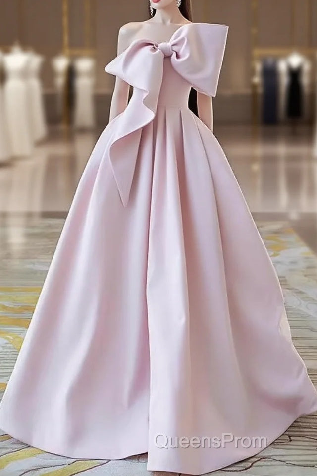 A Line Strapless Pink Satin Long Evening Prom Dress Party Dress Main image