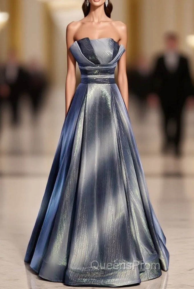 A-Line Strapless Pleats Sleeveless Evening Prom Dress