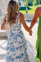 A-Line Strapless Print Sleeveless Tiered Long Classy Prom Dress