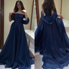 A Line Strapless Royal Blue Long Classy Prom Dress With Straps