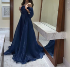 A Line Strapless Royal Blue Long Classy Prom Dress With Straps