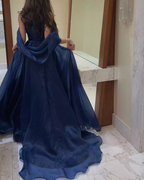 A Line Strapless Royal Blue Long Classy Prom Dress With Straps