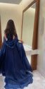 A Line Strapless Royal Blue Long Classy Prom Dress With Straps