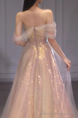 A Line Strapless Sequin Pink Prom Dresses Long Evening Dress