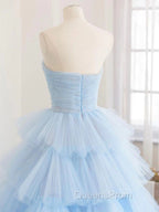 A line Strapless Tiered Tulle Evening Prom Dress