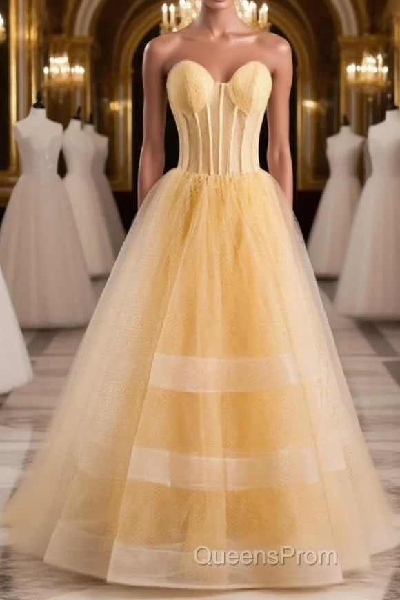 A-line Strapless Tulle Long Formal Dress with Multi Flares Boning