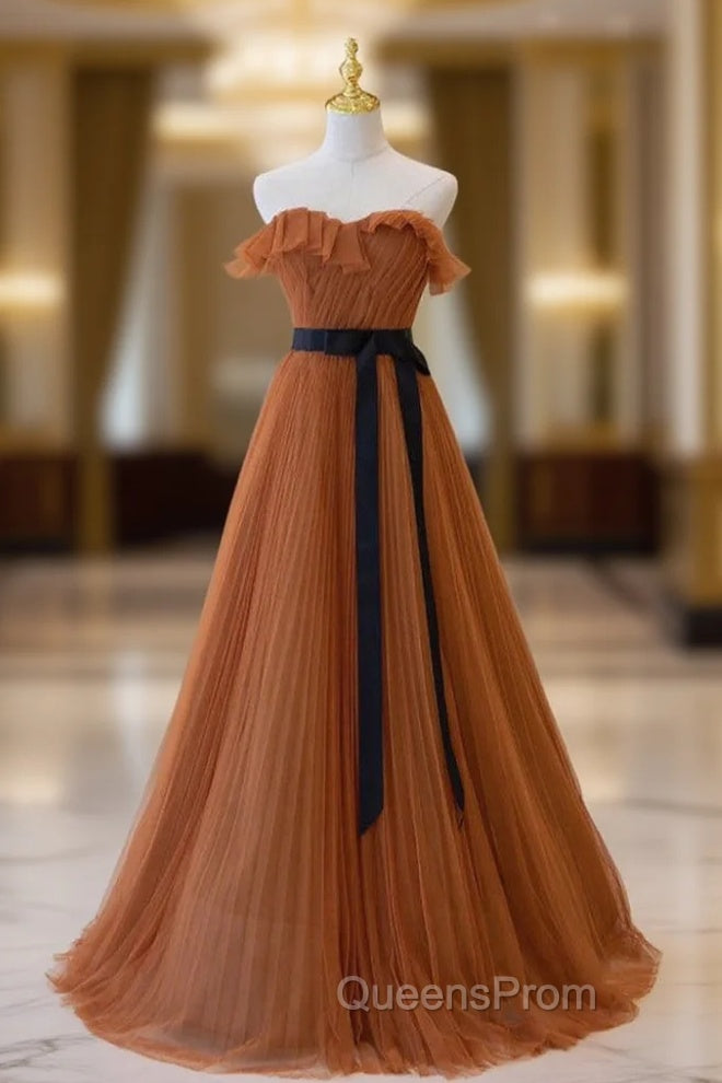 A-Line Strapless Tulle Pleats Evening Prom Dress