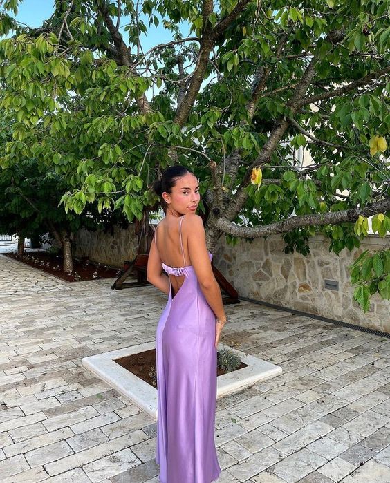 A Line Straps Backless Party Dress Long Lilac Classy Prom Dress Main image
