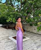 A Line Straps Backless Party Dress Long Lilac Classy Prom Dress