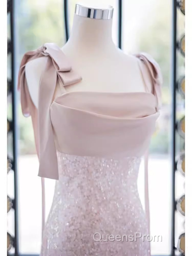 A Line Straps Pink Satin Long Evening Prom Dress Secondary image