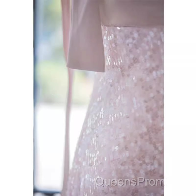 A Line Straps Pink Satin Long Evening Prom Dress