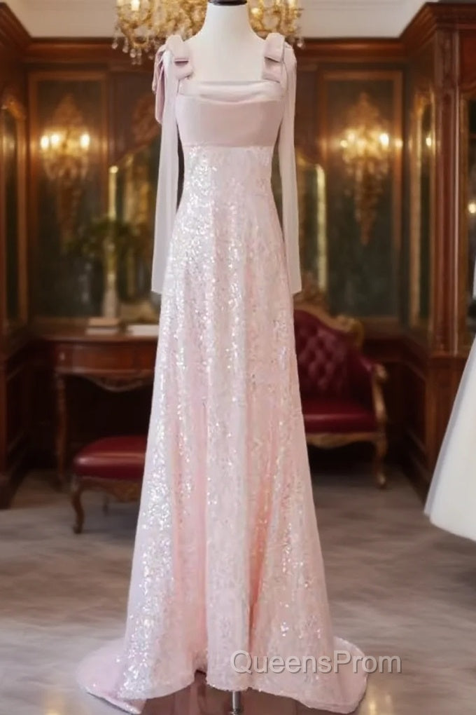 A Line Straps Pink Satin Long Evening Prom Dress Main image