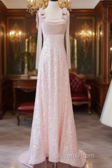 A Line Straps Pink Satin Long Evening Prom Dress