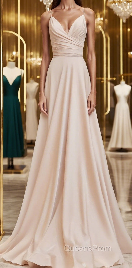 A-Line Straps Ruched Long Bridesmaid Dress Formal Dress