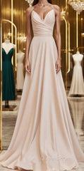 A-Line Straps Ruched Long Bridesmaid Dress Formal Dress