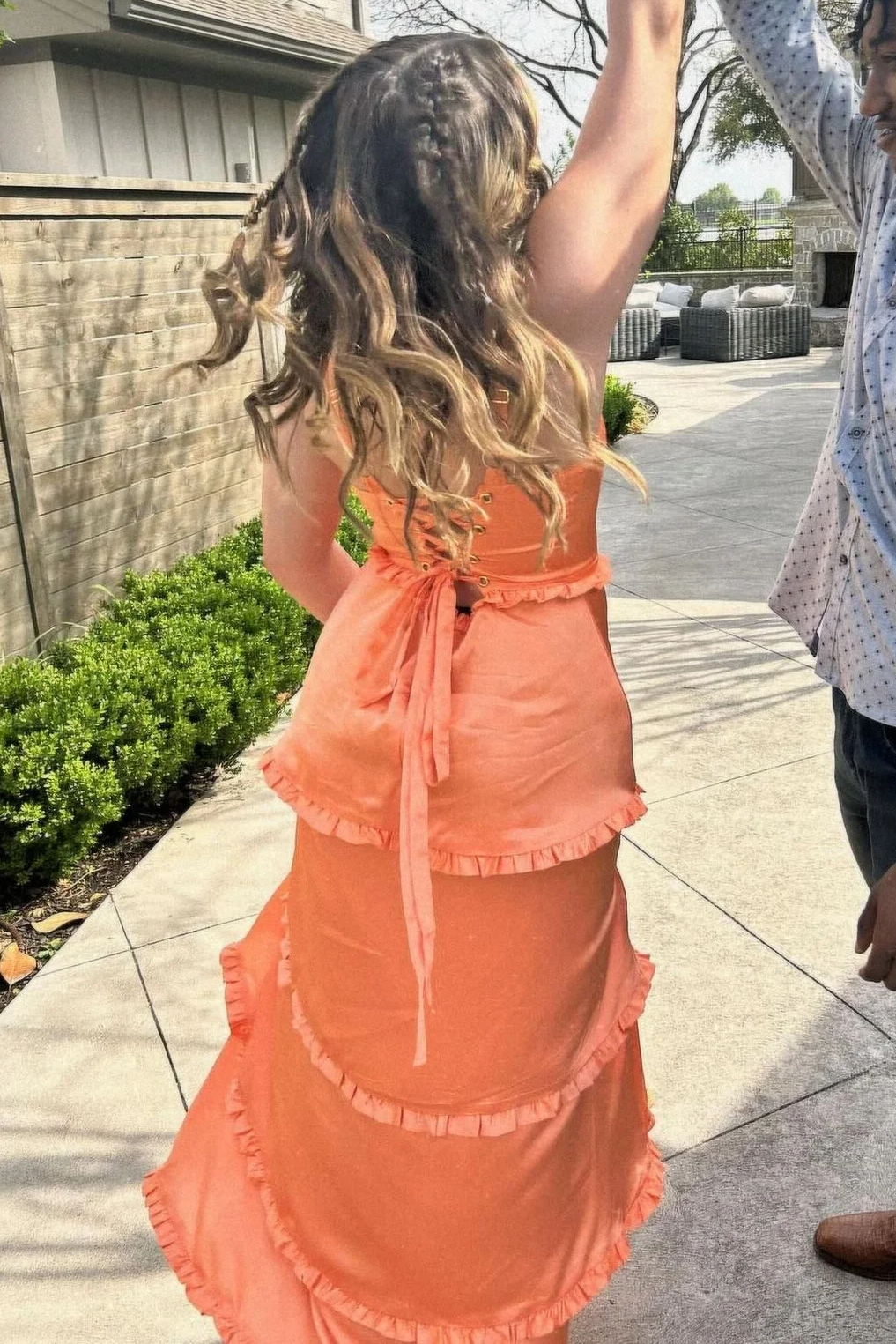 A-Line Straps Scoop Layered Satin Sleeveless Classy Prom Dress With Slit